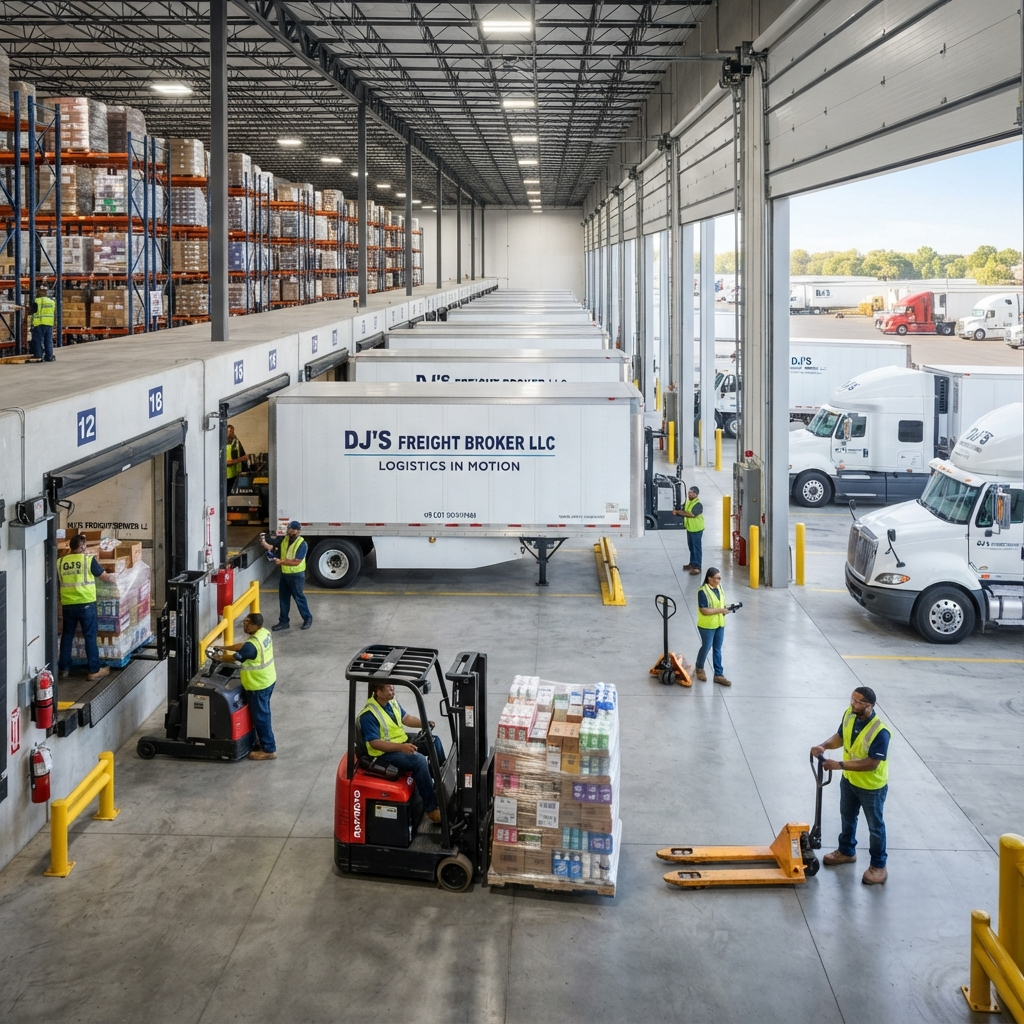 Palletized consumer goods loaded in a dry van trailer for distribution