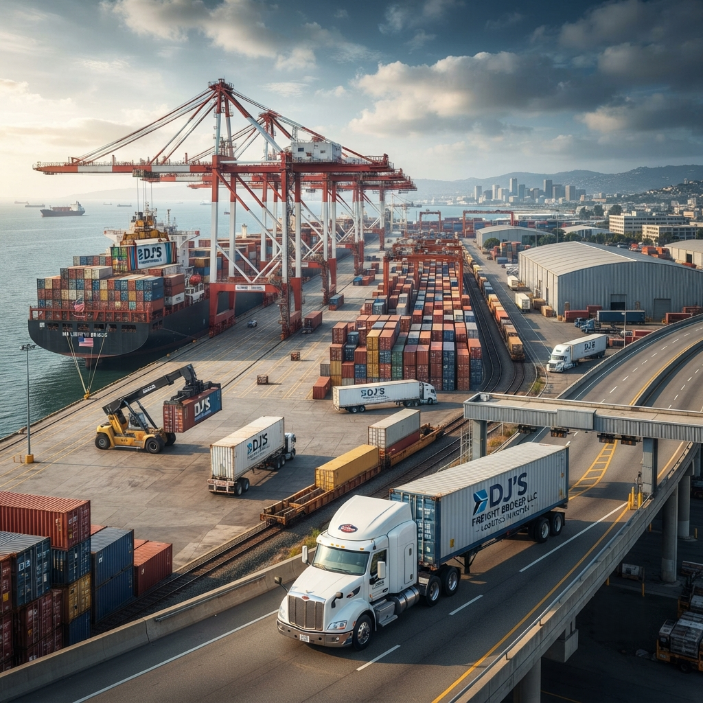 Shipping containers staged at a port terminal for inland drayage